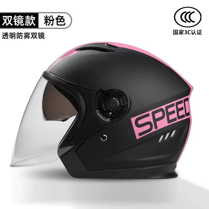 Motorcycle Open Face Helmet for Men and Women Dual Lens Sun Visor Face Shield Top Lightweight Scooter Bike Retro 3/4 Helmet